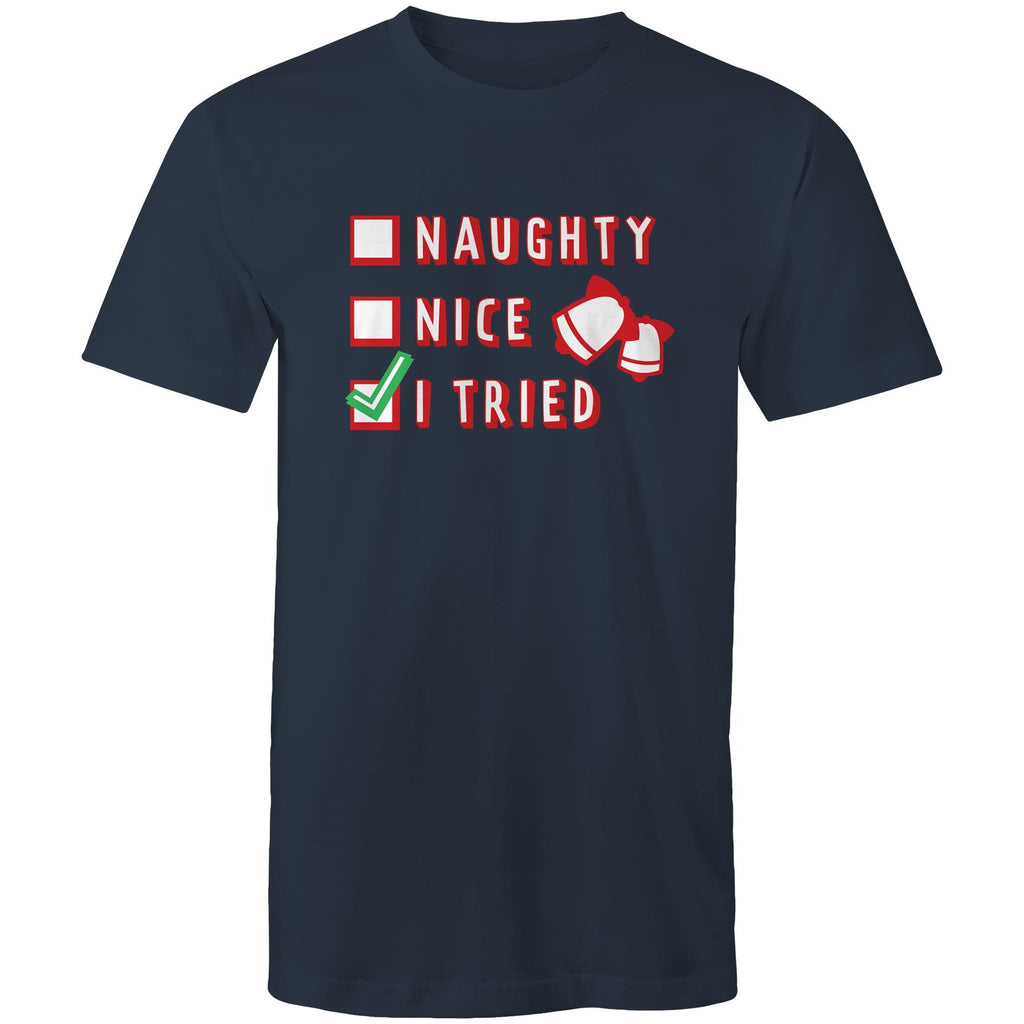 Santa's List, Naught, Nice, I Tried, Christmas - Mens T-Shirt Navy Mens Christmas T-shirt Christmas Printed In Australia