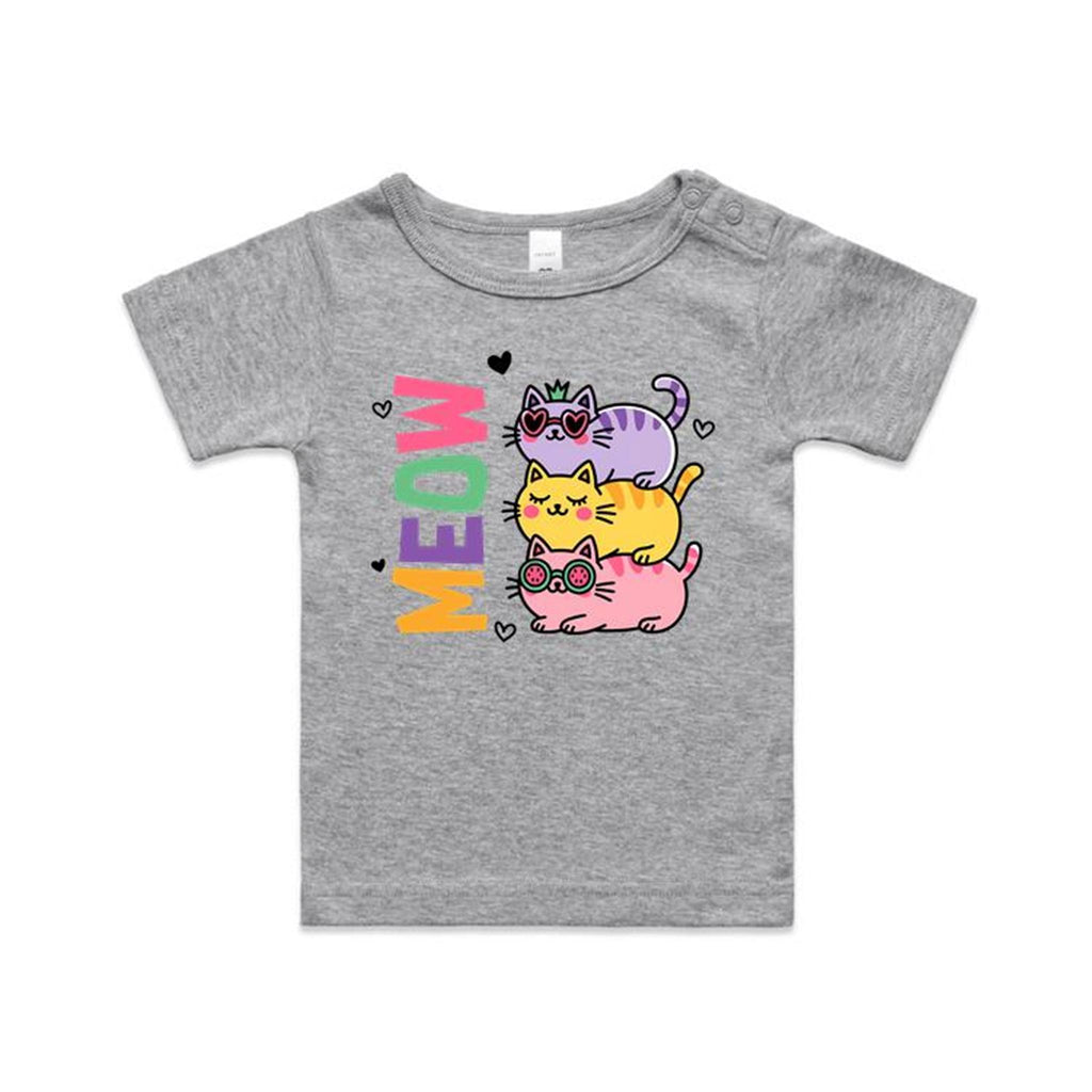 Meow, Colourful Cats AS Colour Baby T-shirt Grey Marle Baby T-shirt animal Printed In Australia