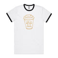 Life Is Better With Coffee Men's AS Colour Ringer Tee White Black Ringer T-Shirt Coffee Printed In Australia