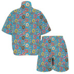 Doughnuts On Blue Women's Windbreaker Short Set Women's Windbreaker Short Set Food Printed Offshore