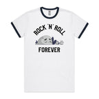 Rock And Roll Forever - Staple Ringer Tee White Navy Ringer T-Shirt Music Printed In Australia