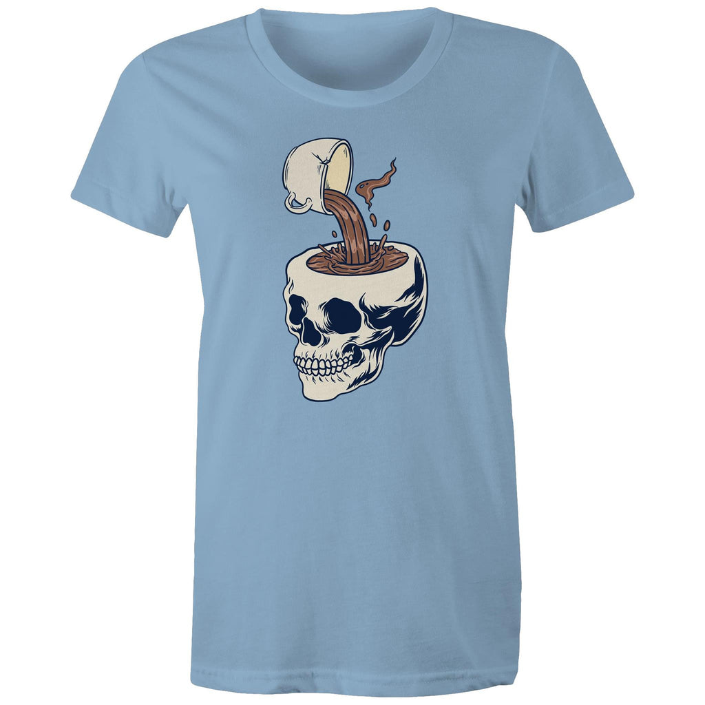 Coffee Skull - Womens T-shirt Carolina Blue Womens T-shirt Coffee Printed In Australia