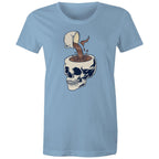 Coffee Skull - Womens T-shirt Carolina Blue Womens T-shirt Coffee Printed In Australia