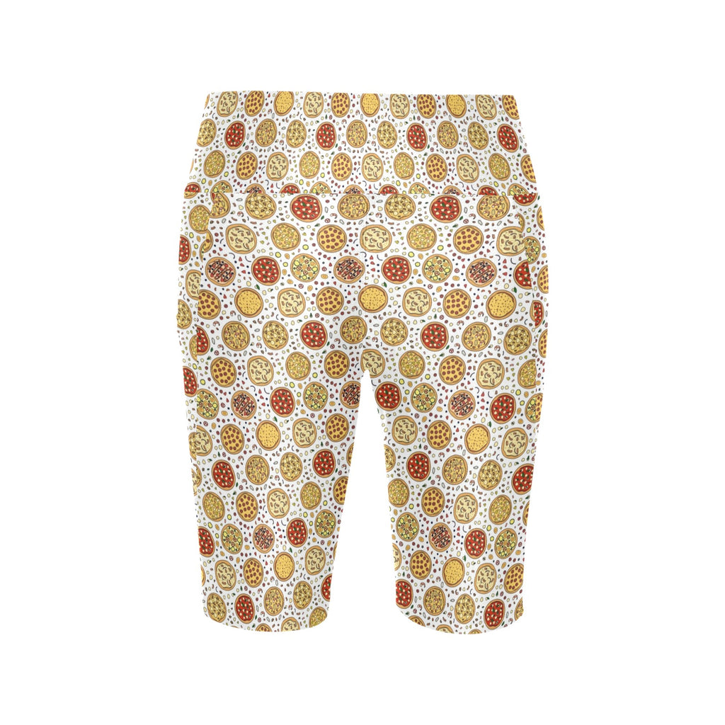 Round Pizzas On White Women's Bike Shorts With Side Pockets