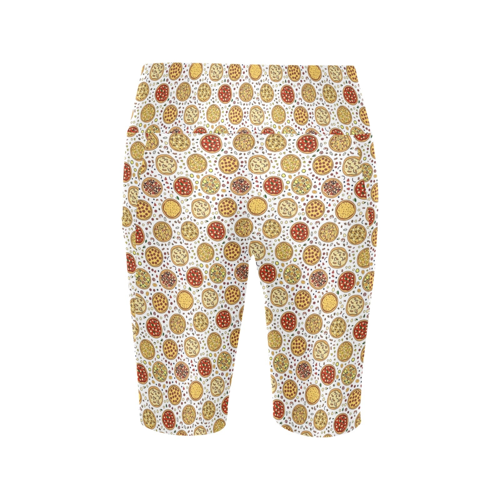 Round Pizzas On White Women's Bike Shorts With Side Pockets
