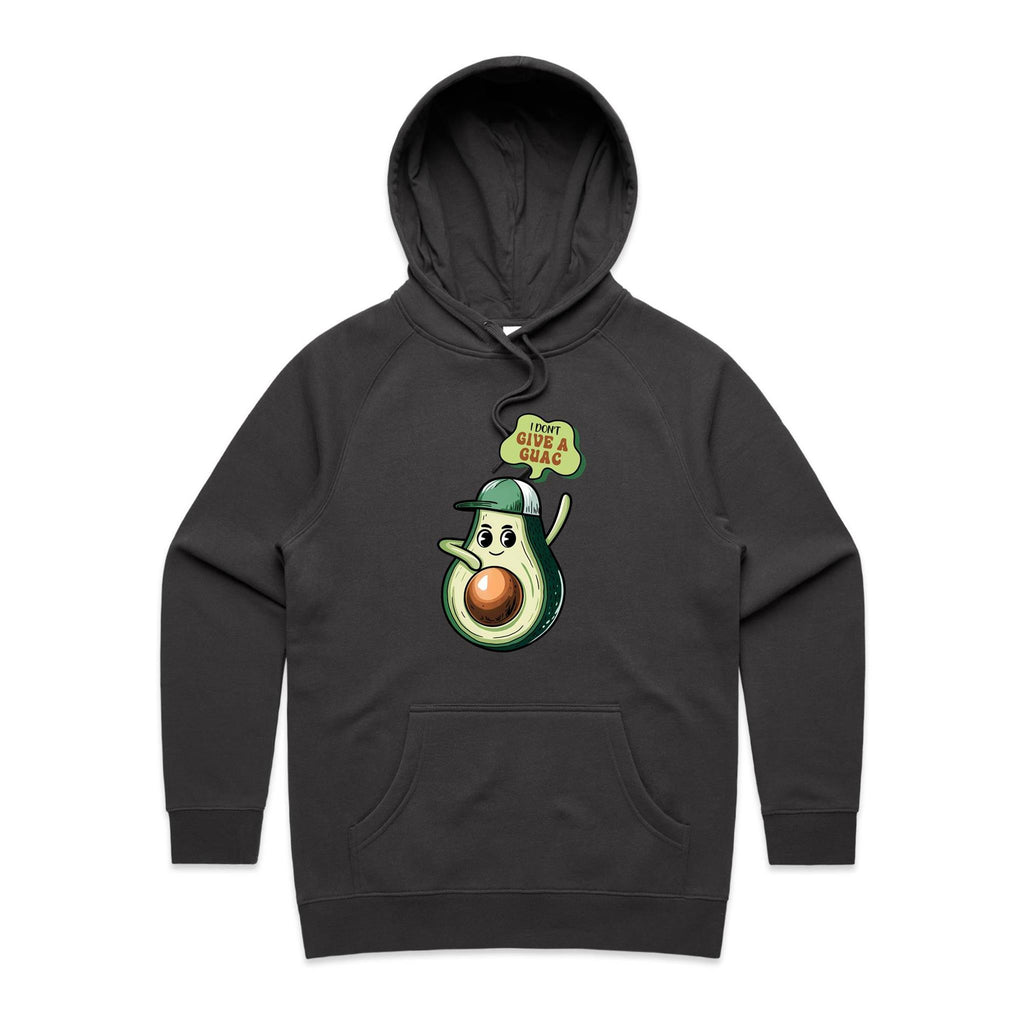 Avocado, I Don't Give A Guac - Womens Hoodie Coal Womens Hoodie Food Printed In Australia