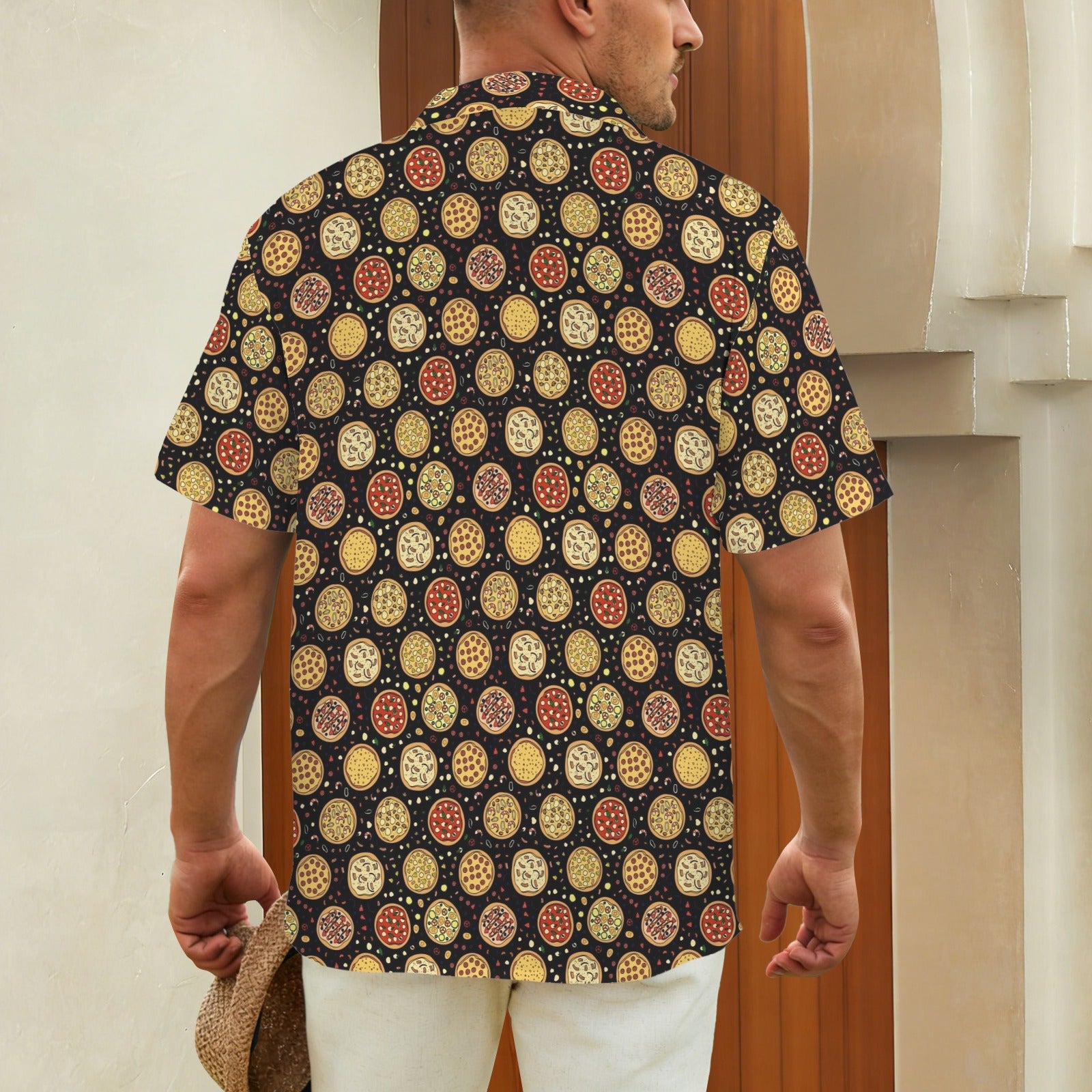 Round Pizzas On Black - Men's Short Sleeve Hawaiian Shirt