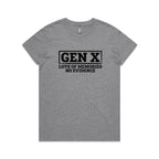 Gen X, Lots Of Memories, No Evidence Women's AS Colour T-shirt Grey Marle Womens T-shirt Printed In Australia