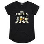 The Coffees, Crossing Road Women's AS Colour Scoop Neck T-Shirt Black Womens Scoop Neck T-shirt Coffee Music Printed In Australia
