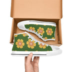 Yellow Flowers On Green Kids High Top Canvas Shoes Kids High Top Canvas Shoes Plants Printed Offshore
