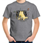 Cat Bass Player - Kids Youth T-Shirt Grey Marle Kids Youth T-shirt animal Music Printed In Australia