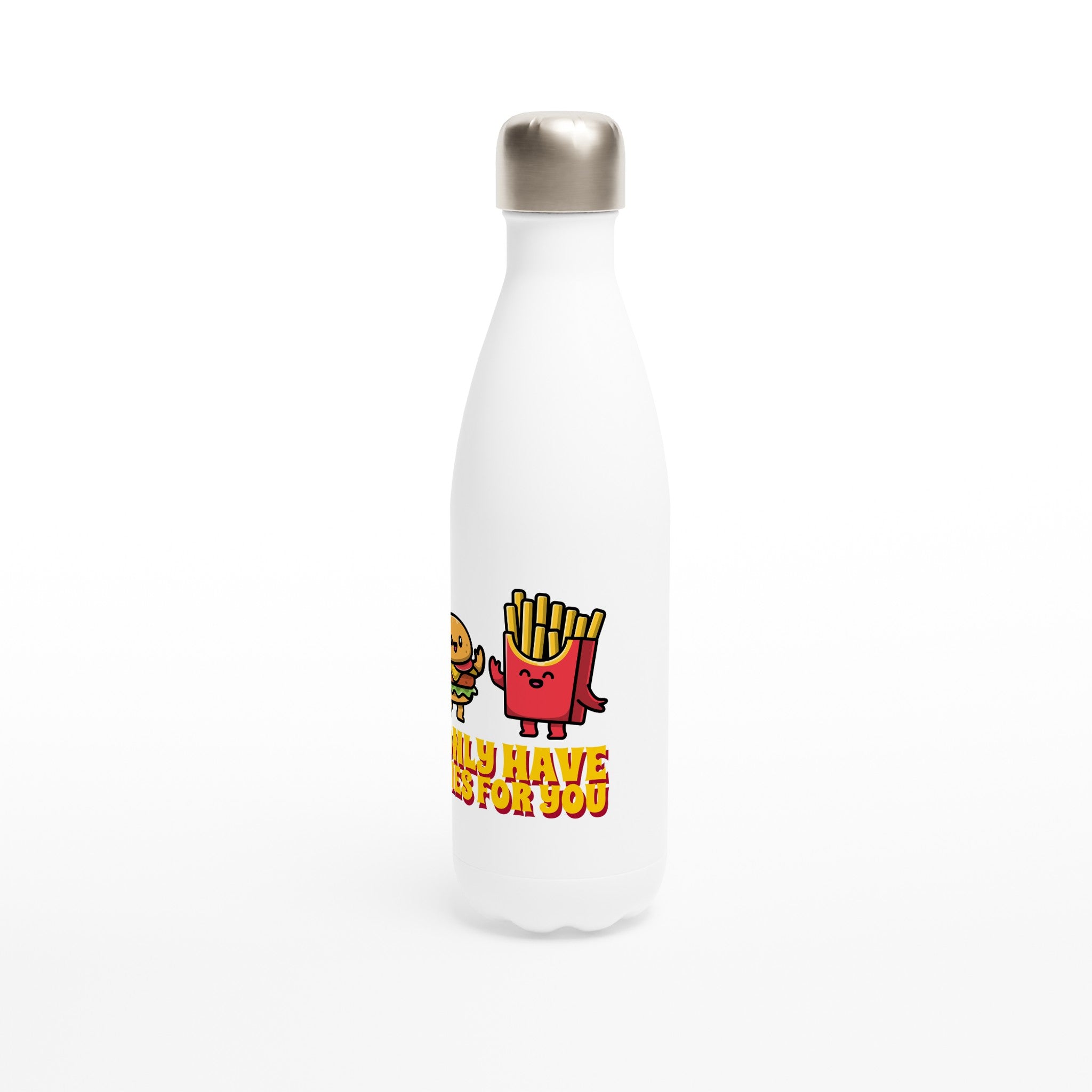 I Only Have Fries For You, Hamburger And Fries - White 17oz Stainless Steel Water Bottle White Water Bottle Food Globally Fulfilled Love Retro