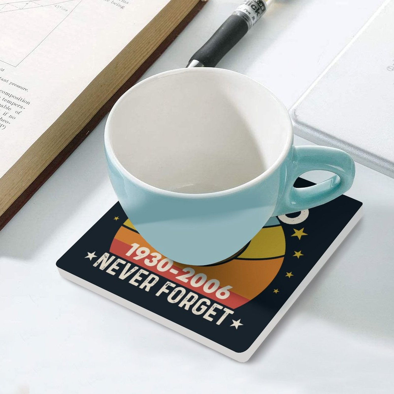 Never Forget Pluto - Ceramic Coasters (Square) Ceramic Coasters Printed Offshore Space