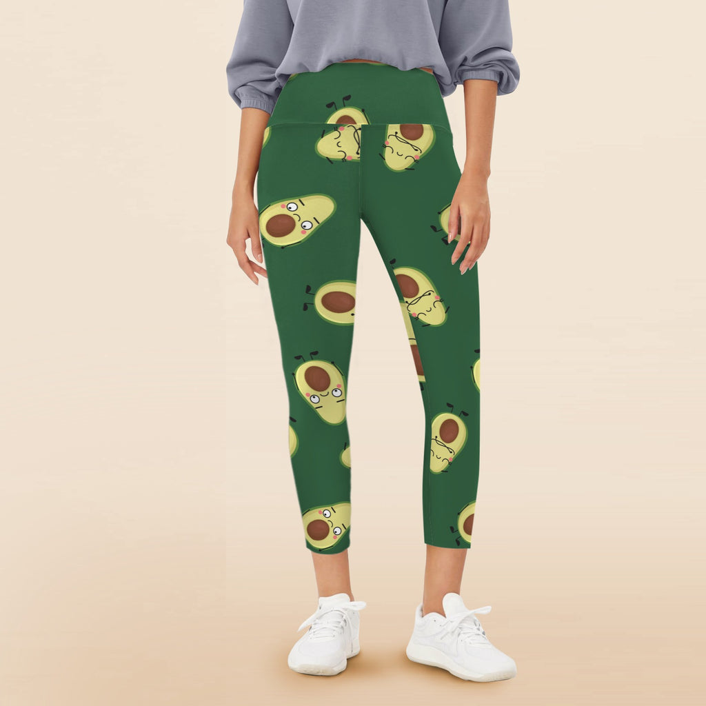 Avocado Characters - Women's High Waist Pockets Yoga Leggings