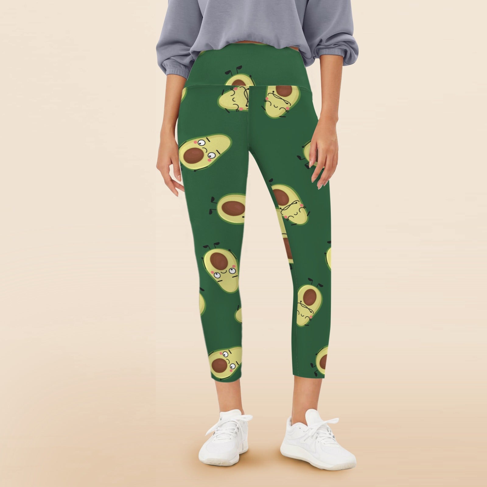 Avocado Characters - Women's High Waist Pockets Yoga Leggings