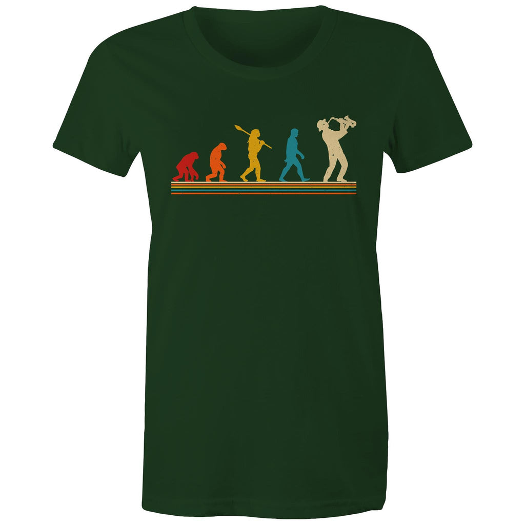 Saxophone Player Evolution - Womens T-shirt Forest Green Womens T-shirt Music Printed In Australia