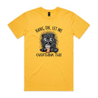 Frazzled Cat, Hang On Let Me Overthink This Men's AS Colour T-shirt Yellow Mens T-shirt animal Printed In Australia