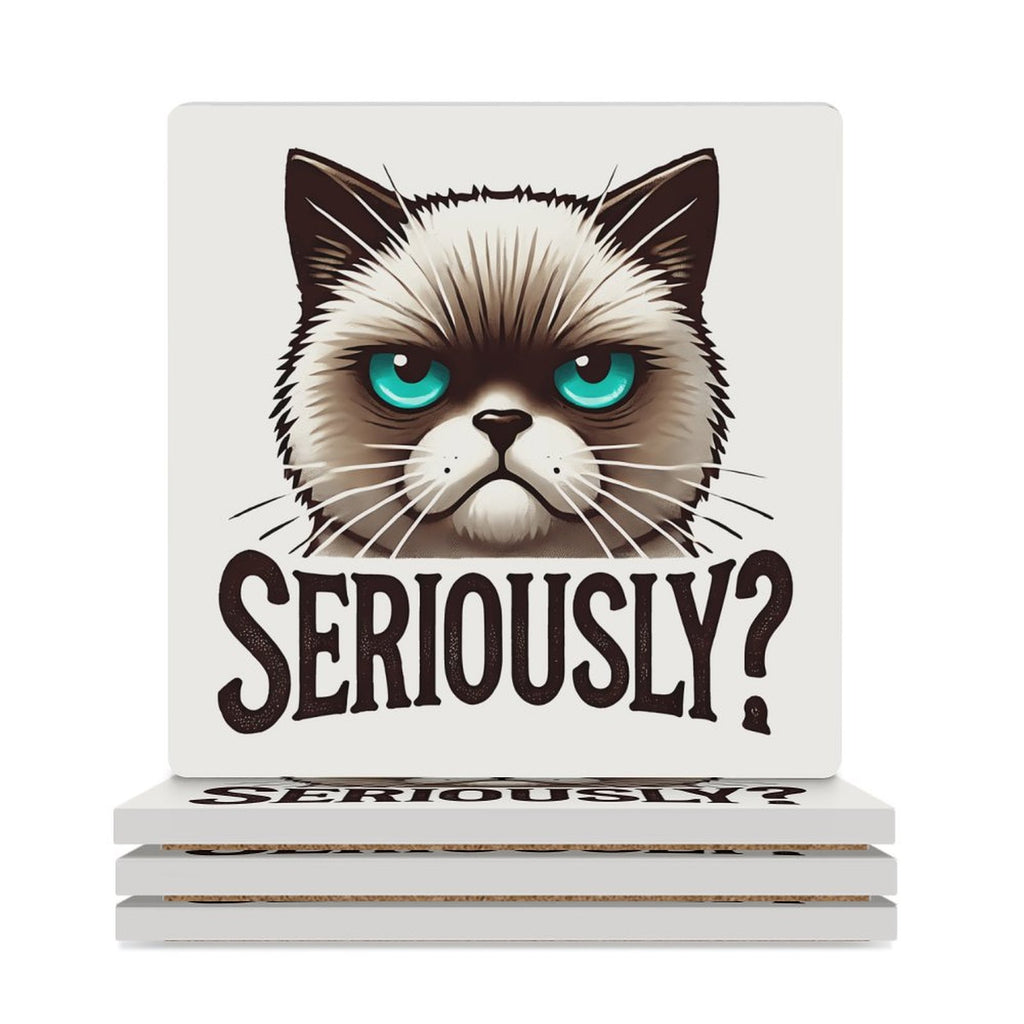 Cat Seriously - Ceramic Coasters (Square) white Ceramic Coasters Printed Offshore