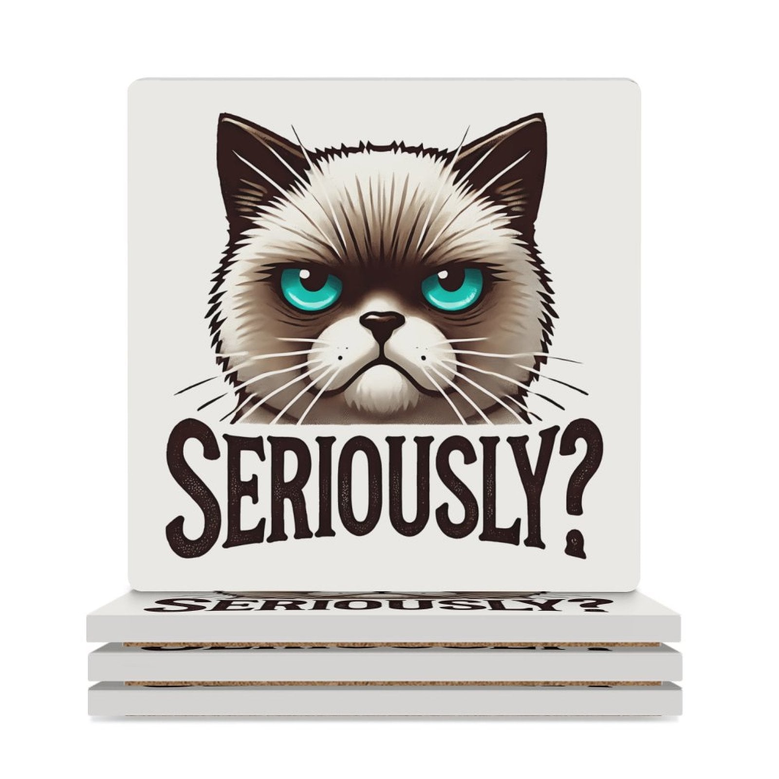 Cat Seriously - Ceramic Coasters (Square) white Ceramic Coasters Printed Offshore
