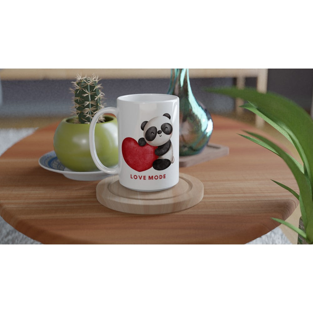 Panda, Love Mode - White 15oz Ceramic Mug 15oz Mug animal Globally Fulfilled Love