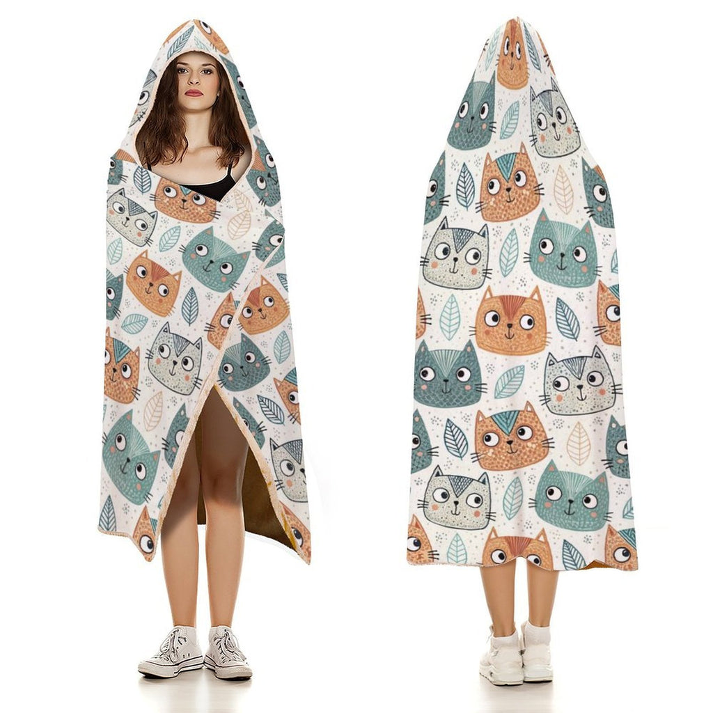 Cute Cat Faces Kids Hooded Blanket 100cm x 130cm Kids Hooded Blanket animal Printed Offshore