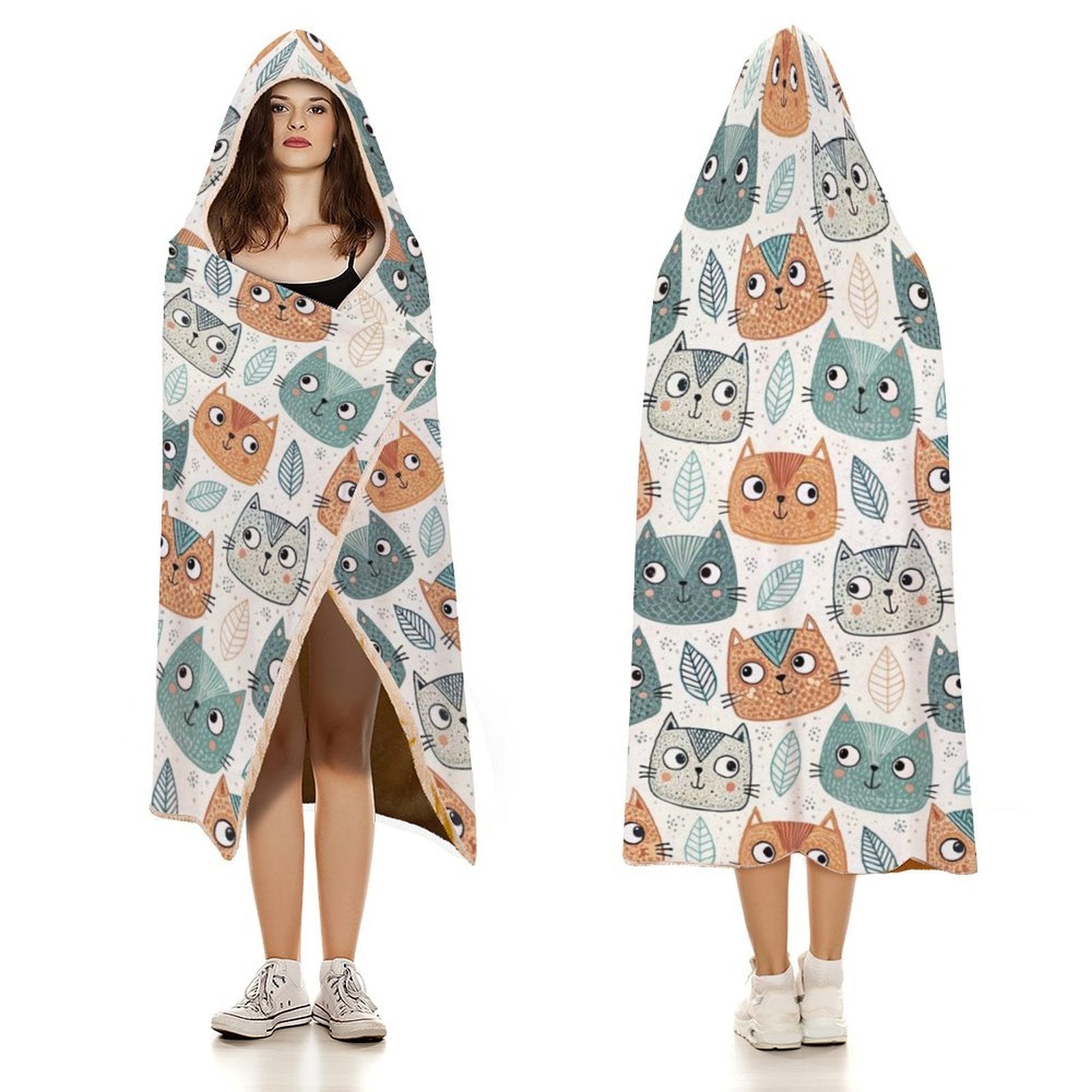 Cute Cat Faces Kids Hooded Blanket 100cm x 130cm Kids Hooded Blanket animal Printed Offshore