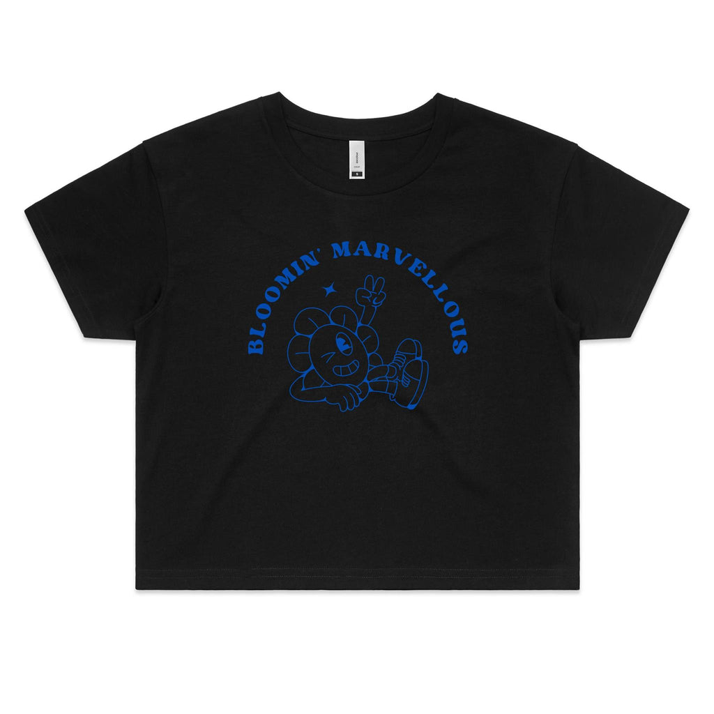Bloomin' Marvellous Women's AS Colour Crop Tee Black Printed In Australia