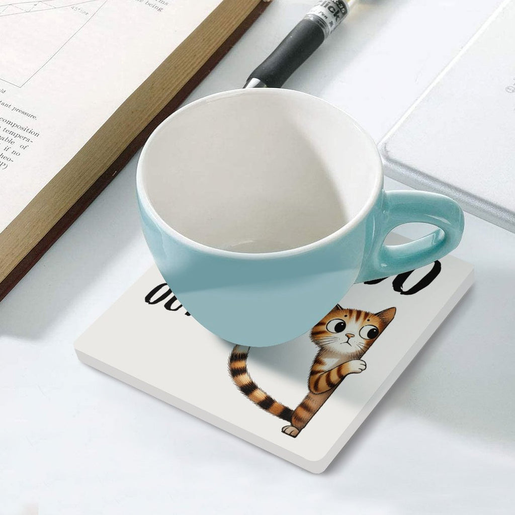 It's Too Peopley Outside, Cat - Ceramic Coasters (Square) Ceramic Coasters animal Printed Offshore
