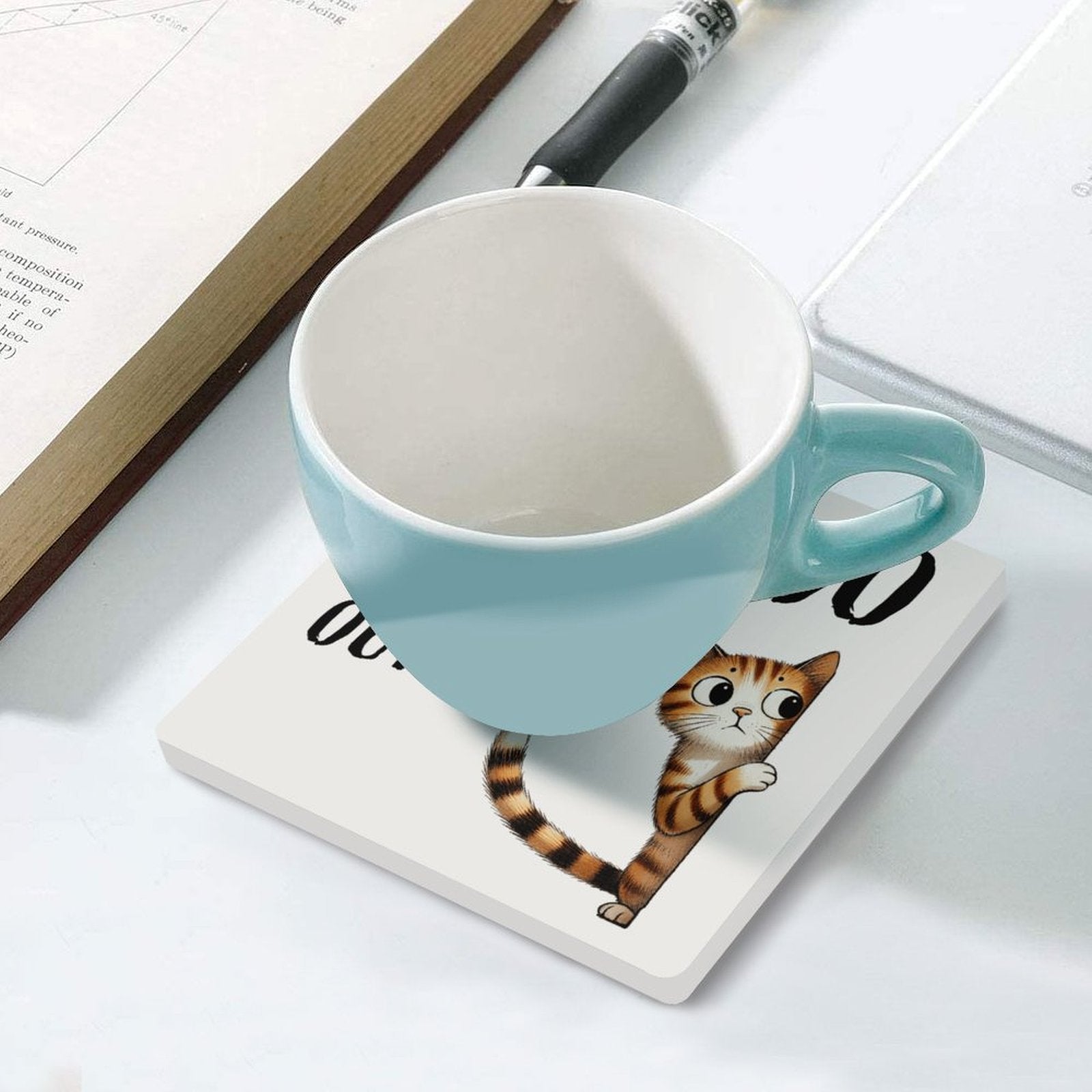 It's Too Peopley Outside, Cat - Ceramic Coasters (Square) Ceramic Coasters animal Printed Offshore
