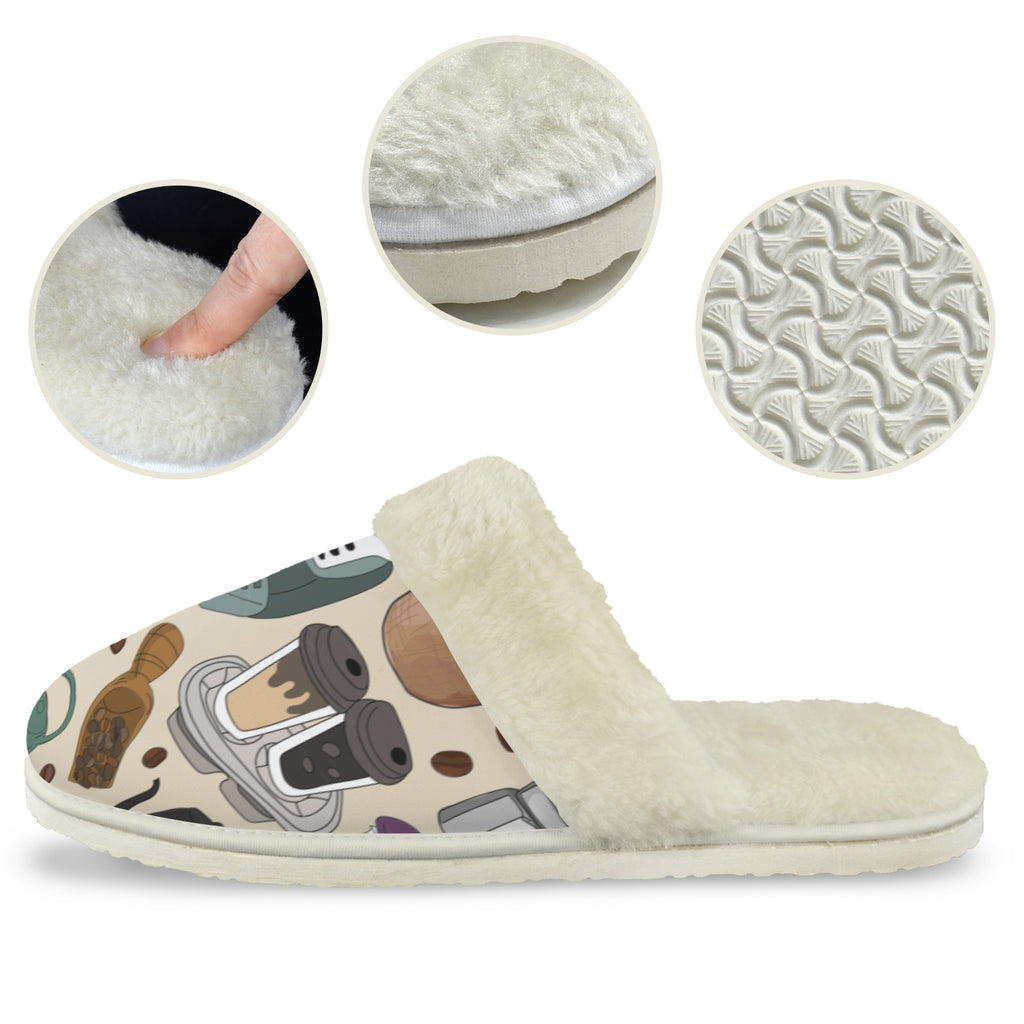 All The Coffee Men's Fur Trim Thick-Sole Indoor Slippers Men's Fur Trimmed Slippers Coffee Printed Offshore