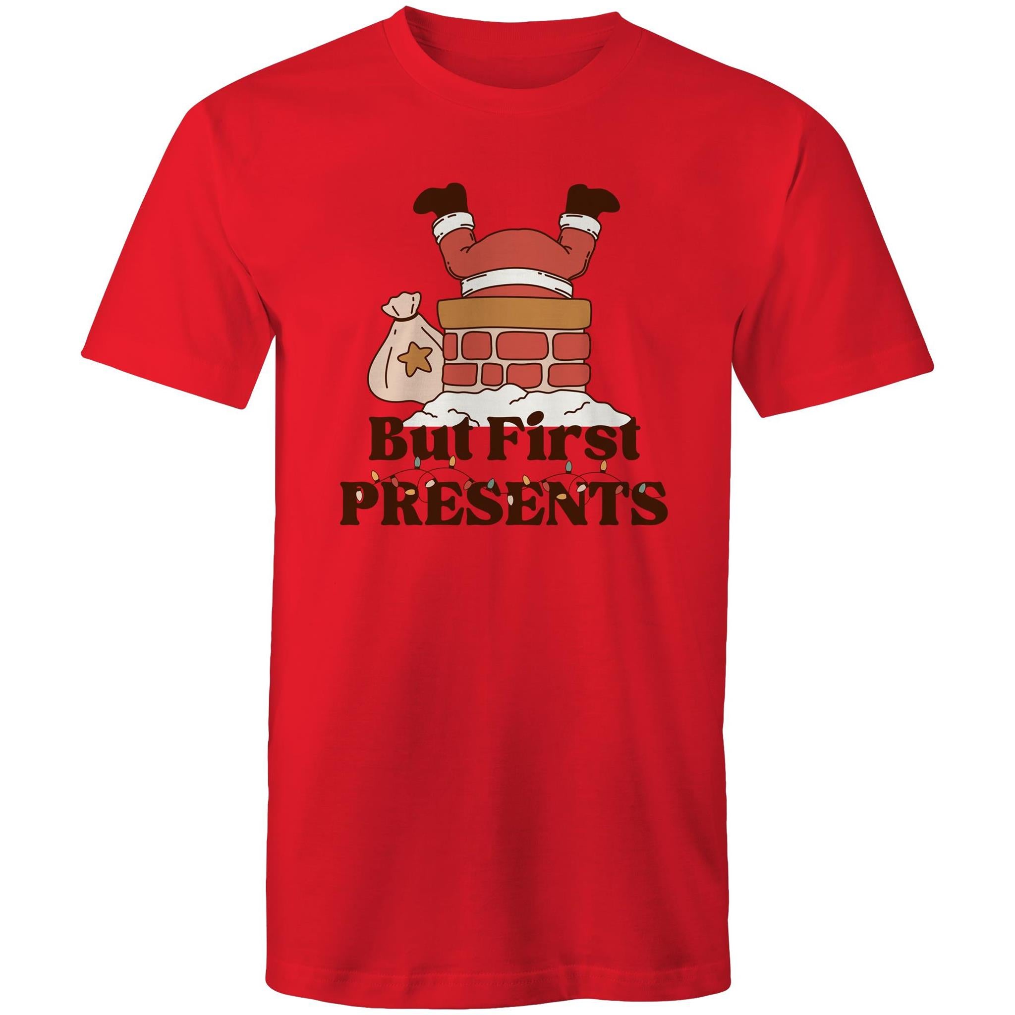 But First Presents, Santa In Chimney - Mens T-Shirt Red