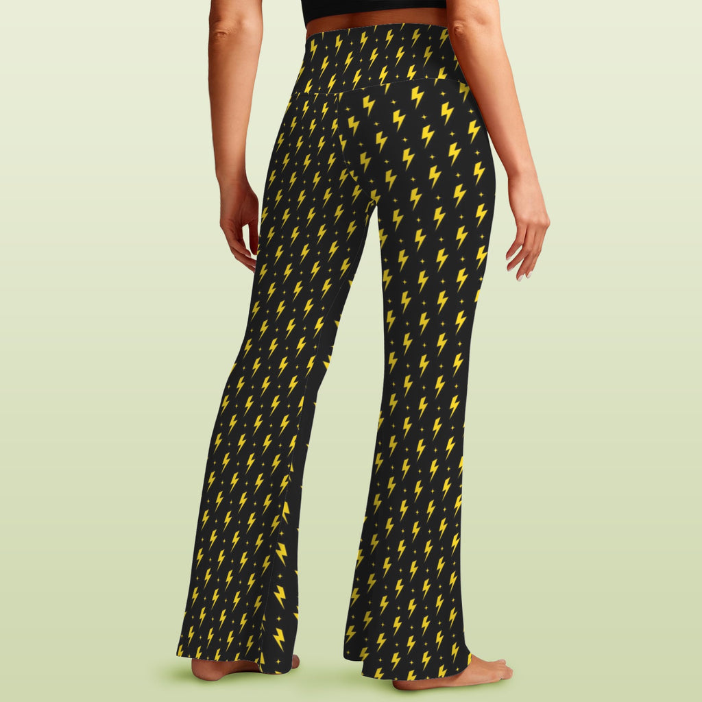 Yellow Lightning High Waist Crossover Tummy Control Flare Leggings High Waist Flare Leggings comic Printed Offshore