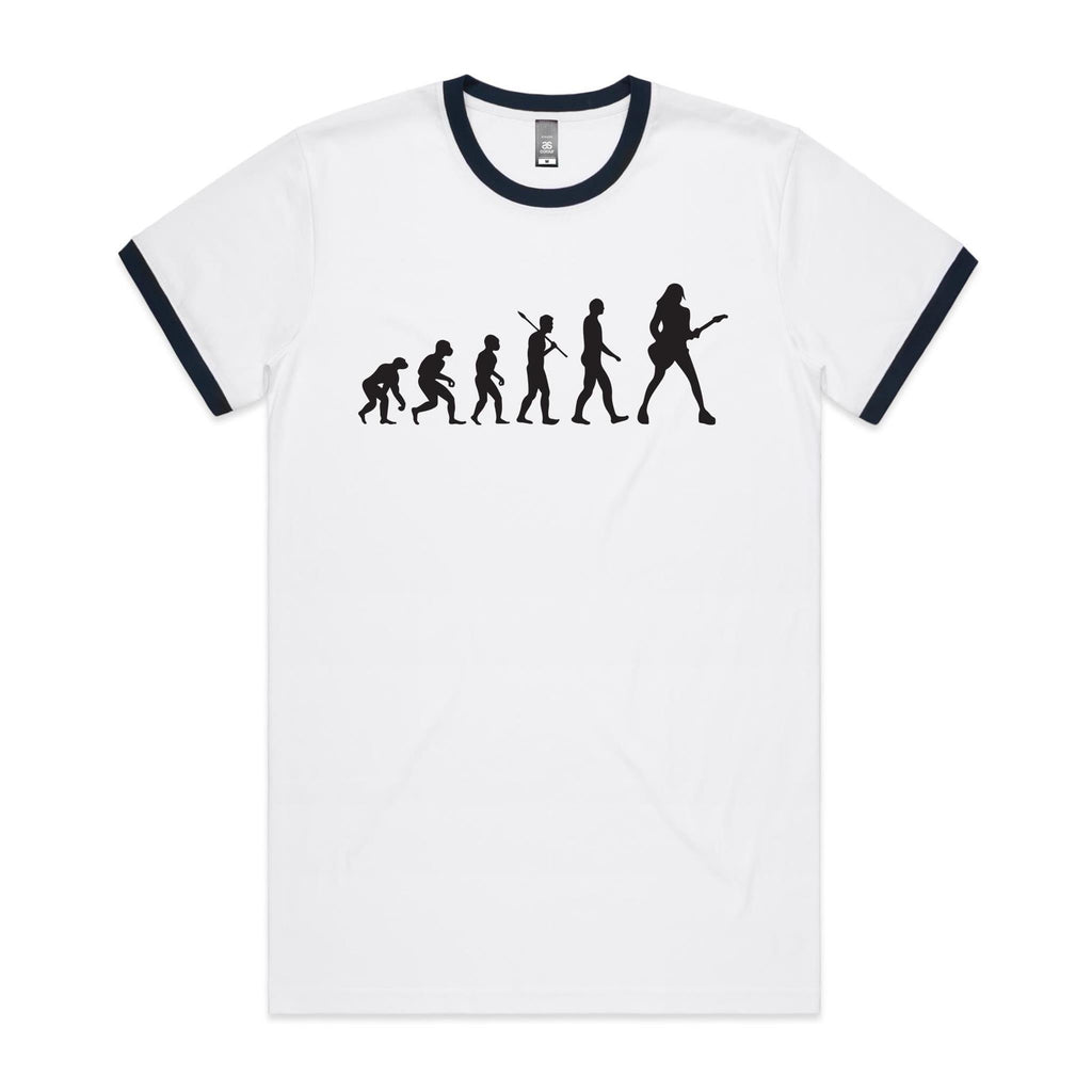 Guitarist Evolution - Staple Ringer Tee White Navy Ringer T-Shirt Music Printed In Australia