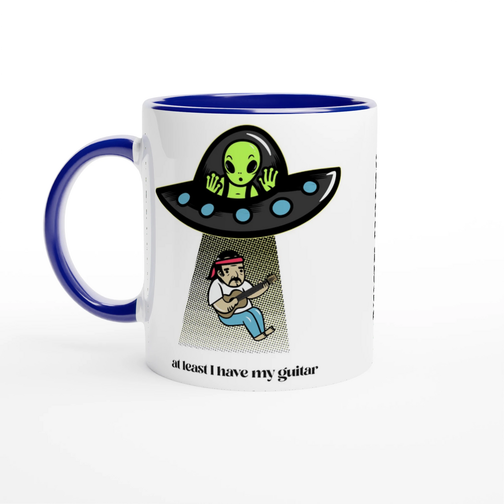 Personalised - Guitarist Alien Abduction - White 11oz Ceramic Mug with Colour InsidePersonalised - Ceramic Blue Personalised 11oz Mug customise Globally Fulfilled Music personalise Sci Fi