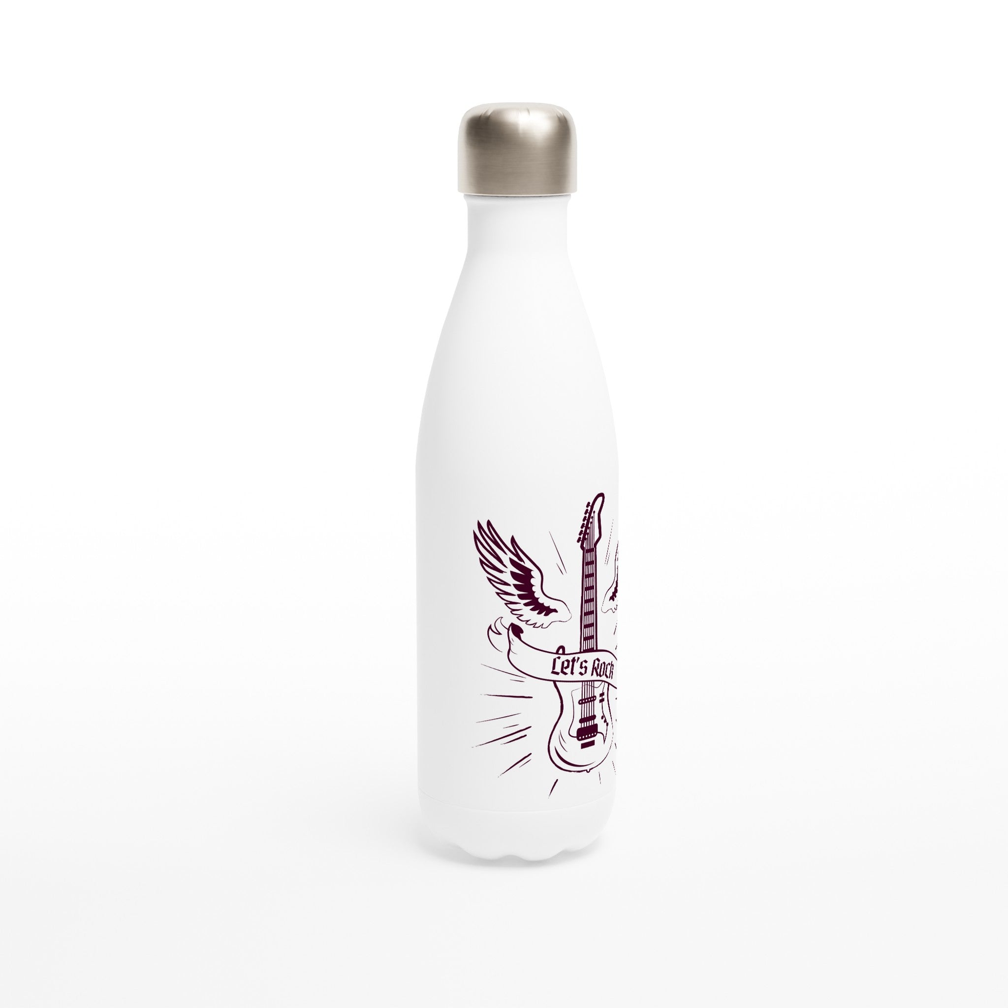Let's Rock - White 17oz Stainless Steel Water Bottle White Water Bottle Globally Fulfilled Music