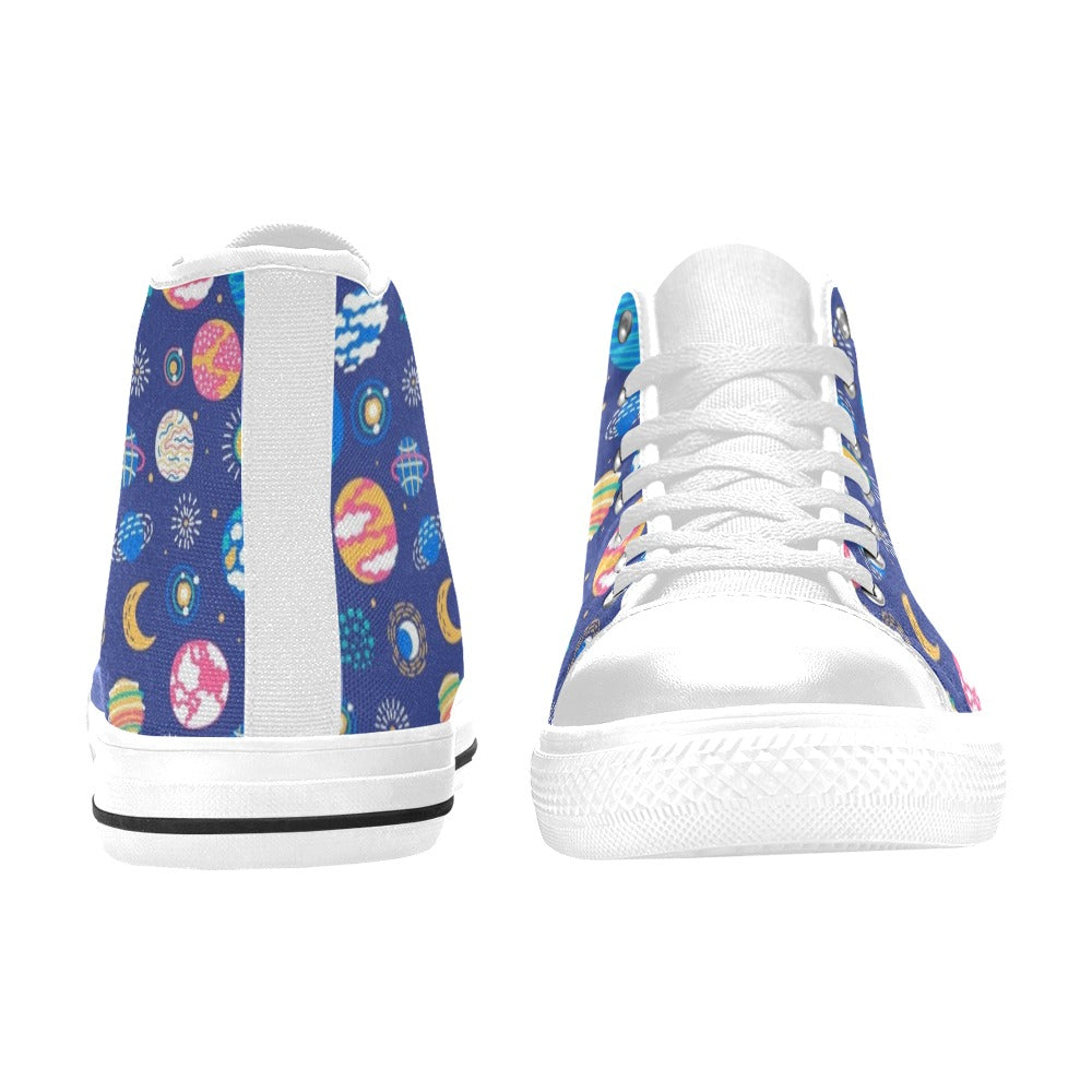 Planets On Blue Men's High Top Canvas Shoes Men's Classic High Top Canvas Shoes Printed Offshore Space