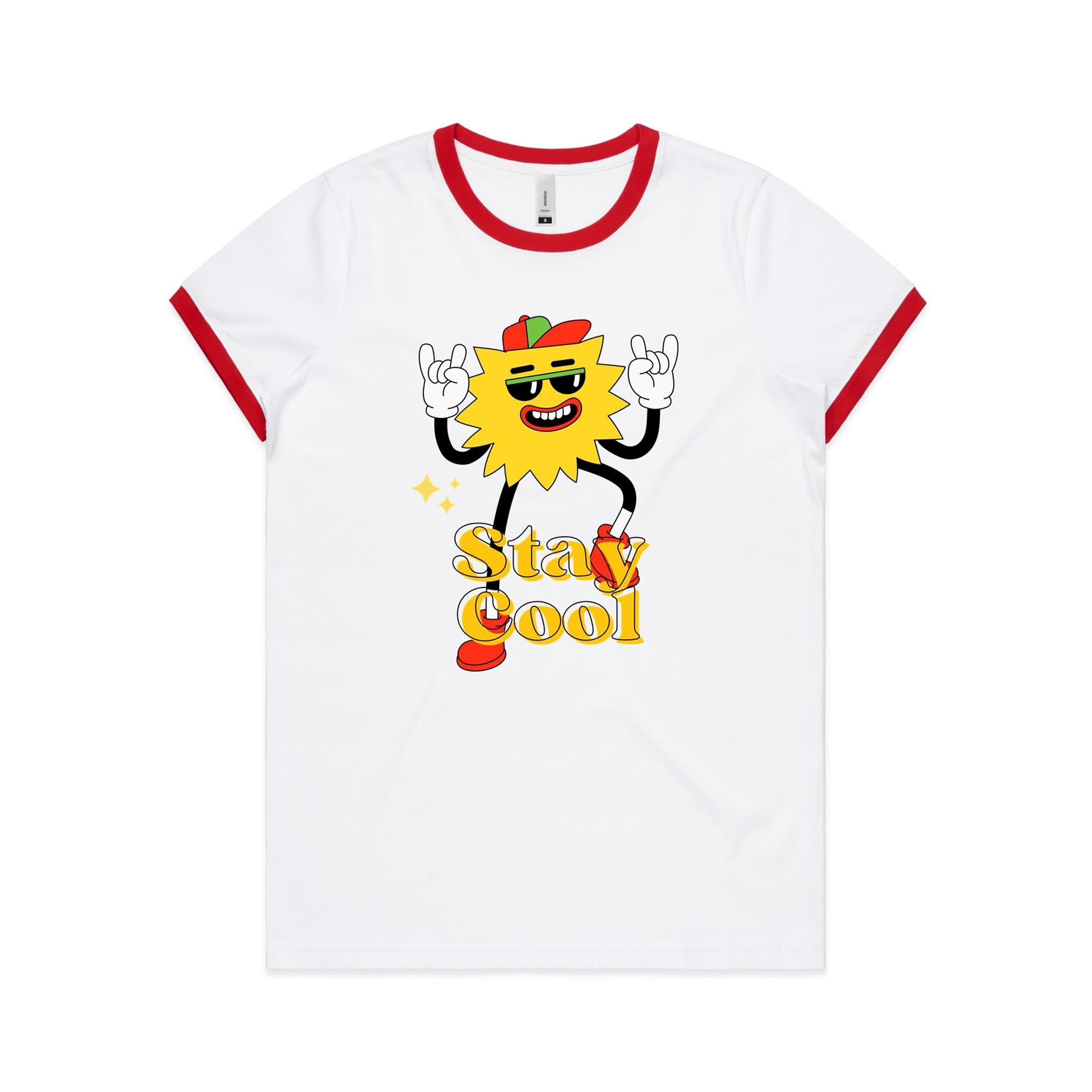 Stay Cool - Women's Ringer Tee White Red Womens Ringer T-shirt Printed In Australia