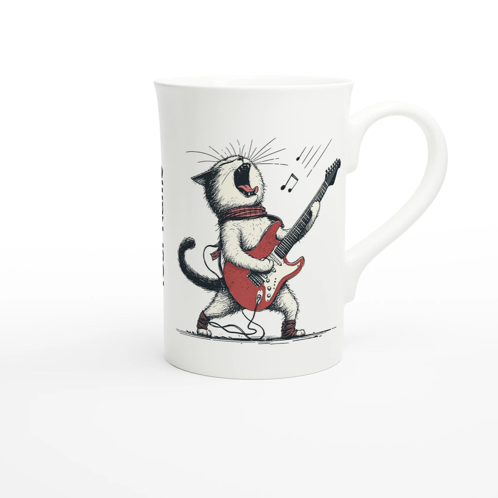 Personalised Cat Playing Guitar White 10oz Porcelain Slim Mug Personalised Porcelain Mug animal Globally Fulfilled Music