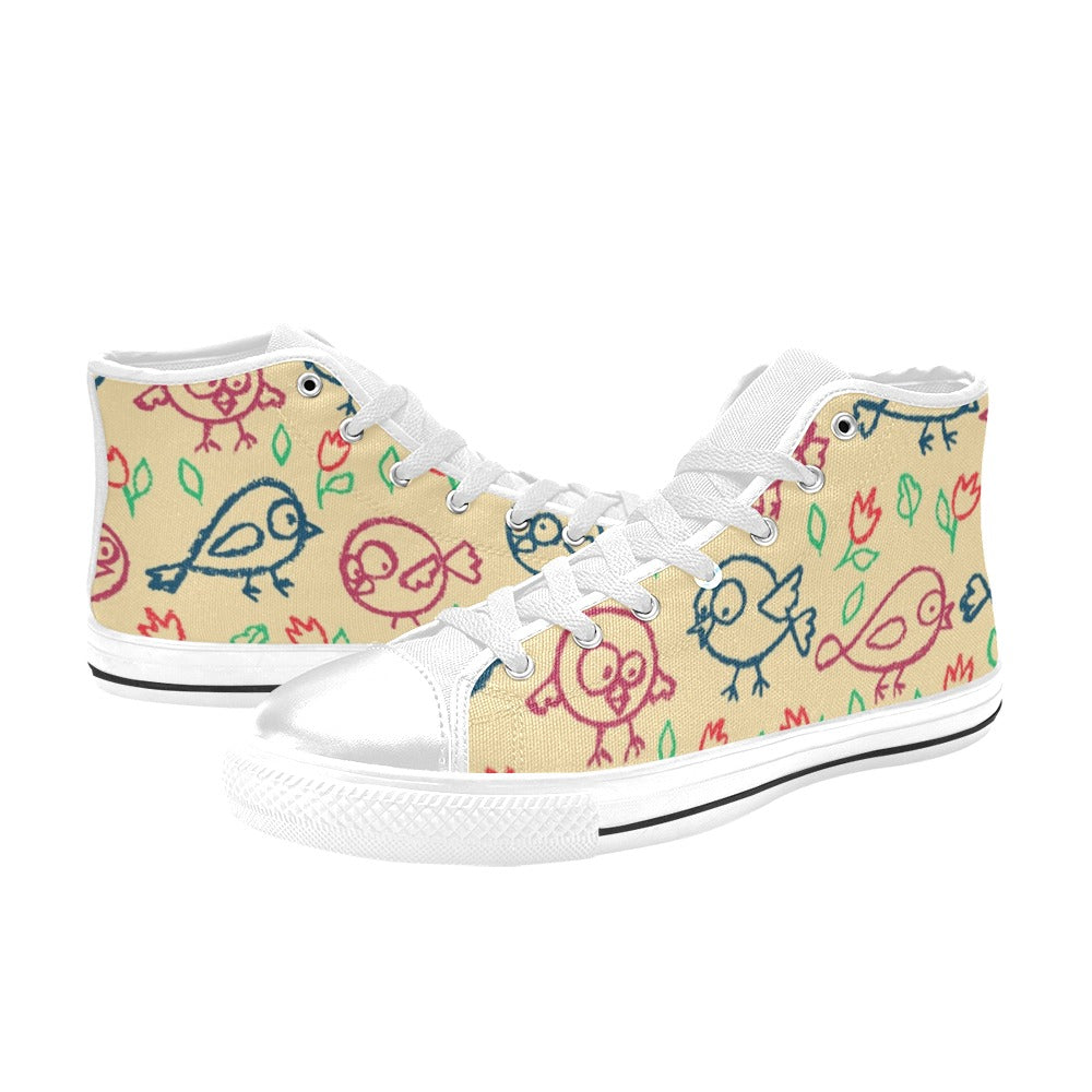 Bird Doodle - Kids High Top Canvas Shoes