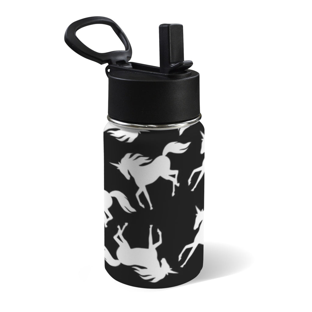 Black And White Unicorn - 12oz Kids Water Bottle with Straw Lid