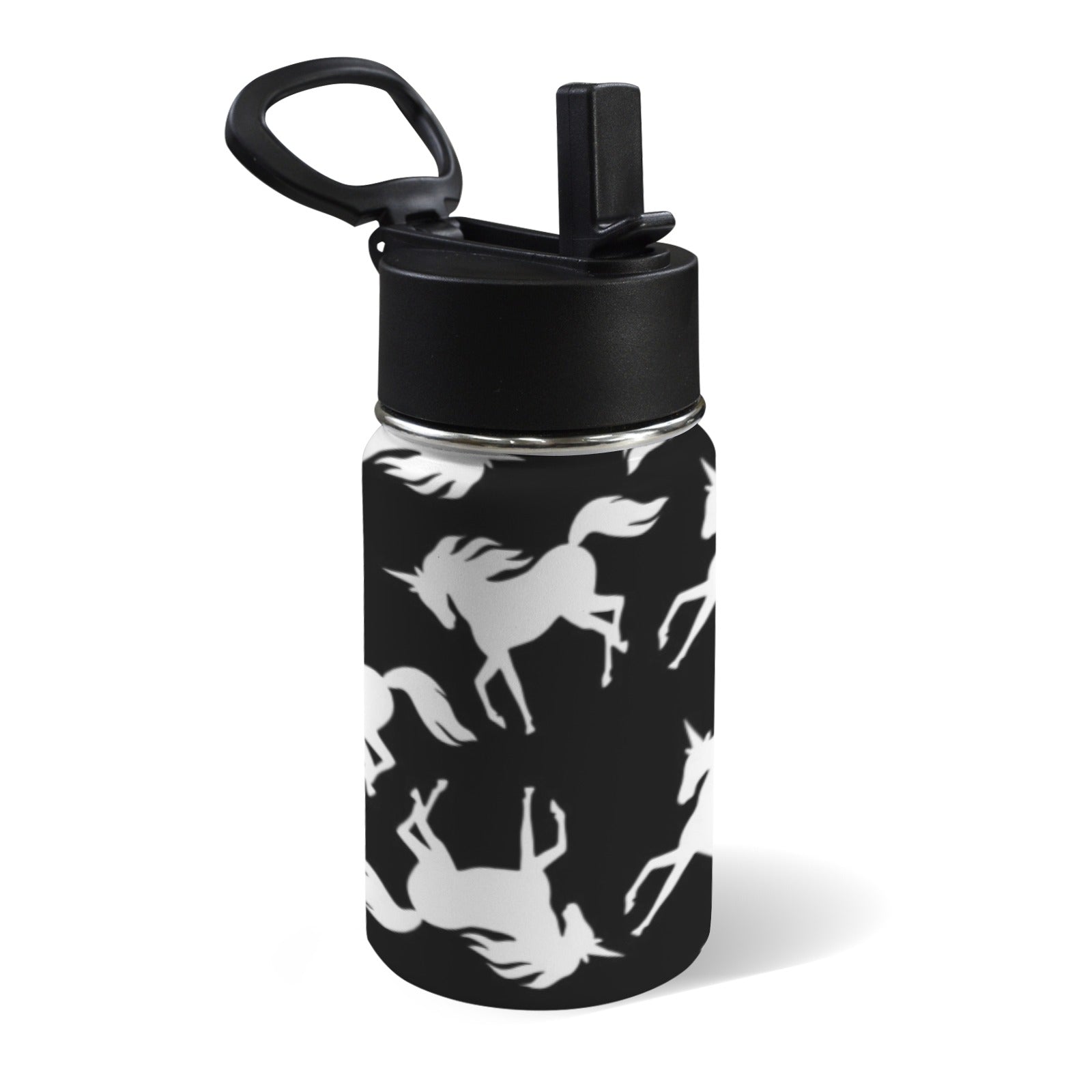 Black And White Unicorn - 12oz Kids Water Bottle with Straw Lid
