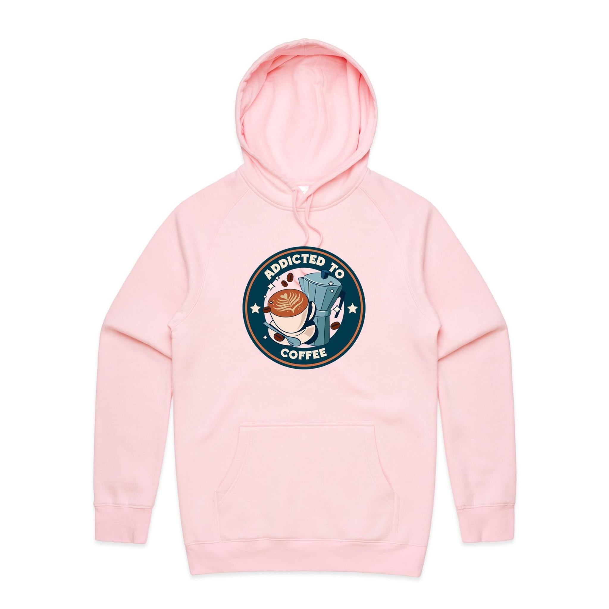 Addicted To Coffee - Mens Hoodie Pink Mens Hoodie Coffee Printed In Australia