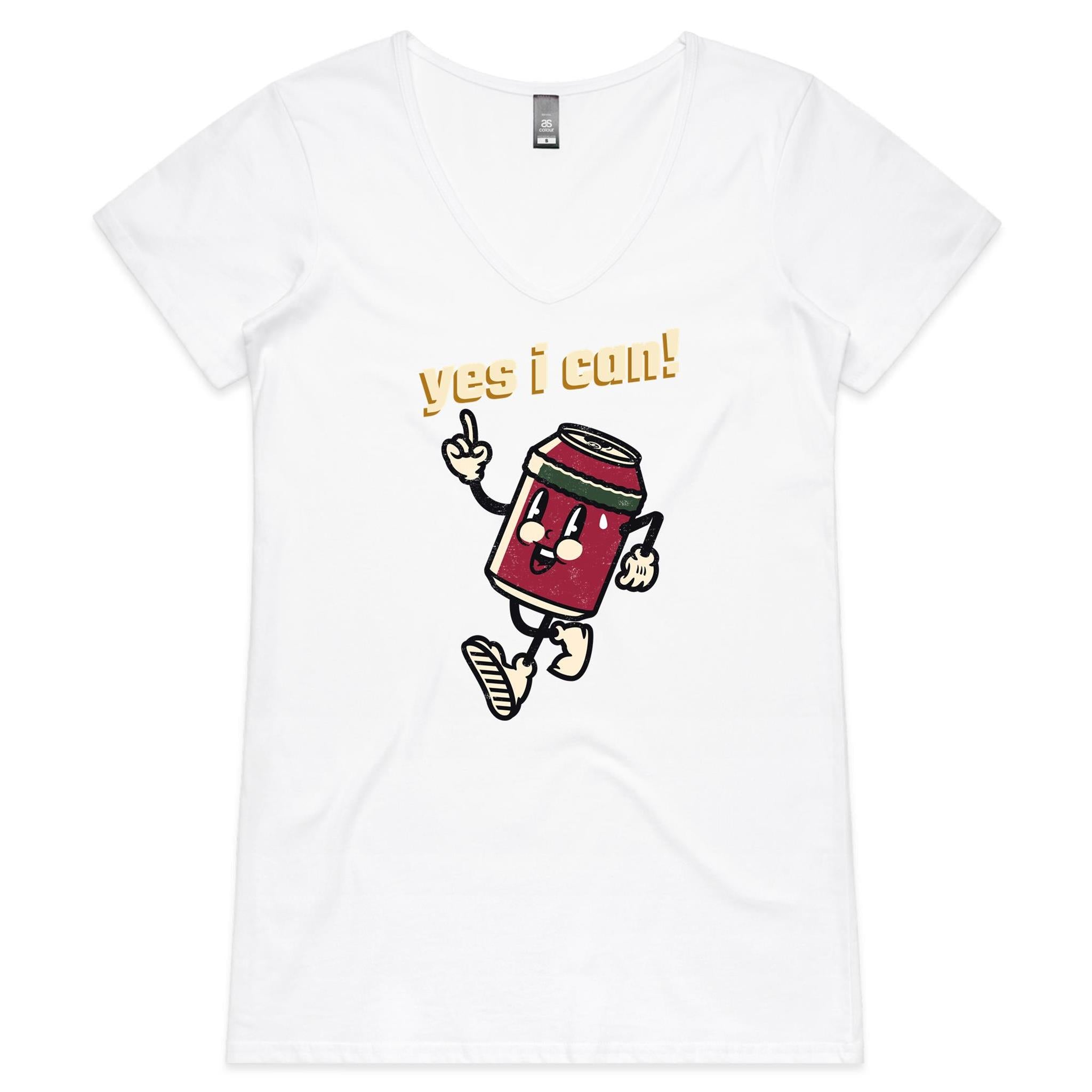 Yes I Can - Womens V-Neck T-Shirt White Womens Active V-Neck T-shirt Fitness Printed In Australia