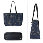Gold Flowers On Navy - Leather Tote Bag-Large