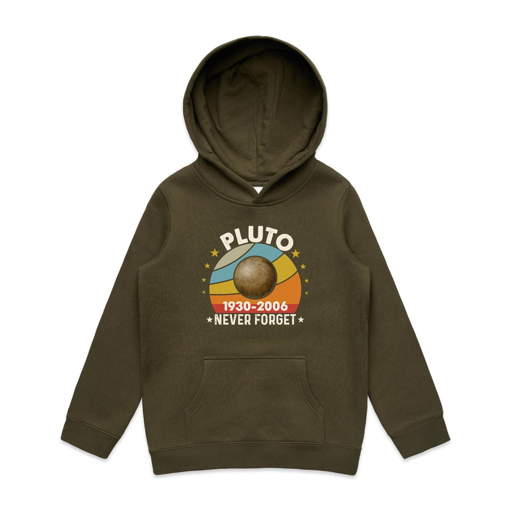 Never Forget Pluto - Kids Hoodie Army Kids Hoodie Printed In Australia Space