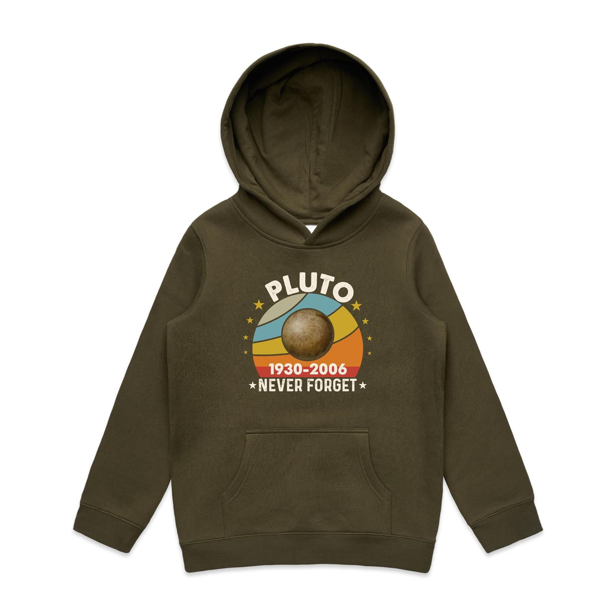 Never Forget Pluto - Kids Hoodie Army Kids Hoodie Printed In Australia Space