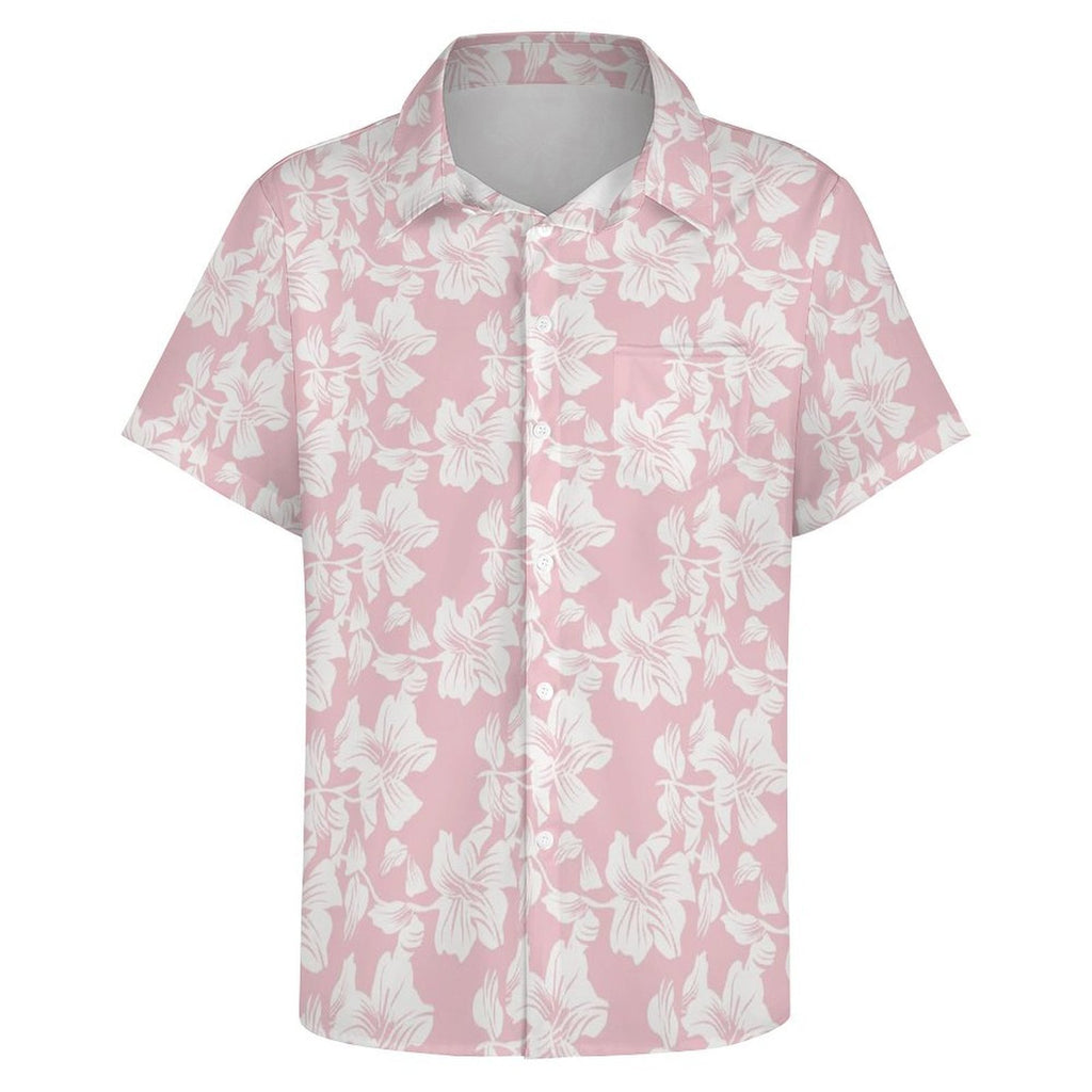 Pink Hawaiian Flower Women's Short-Sleeve Button Up Shirt Women's Short-Sleeve Button Up Shirt Plants Printed Offshore