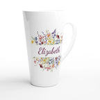 Personalise - Flower Frame Name - White Latte 17oz Ceramic Mug Personalised Latte Mug customise Globally Fulfilled Name Plants