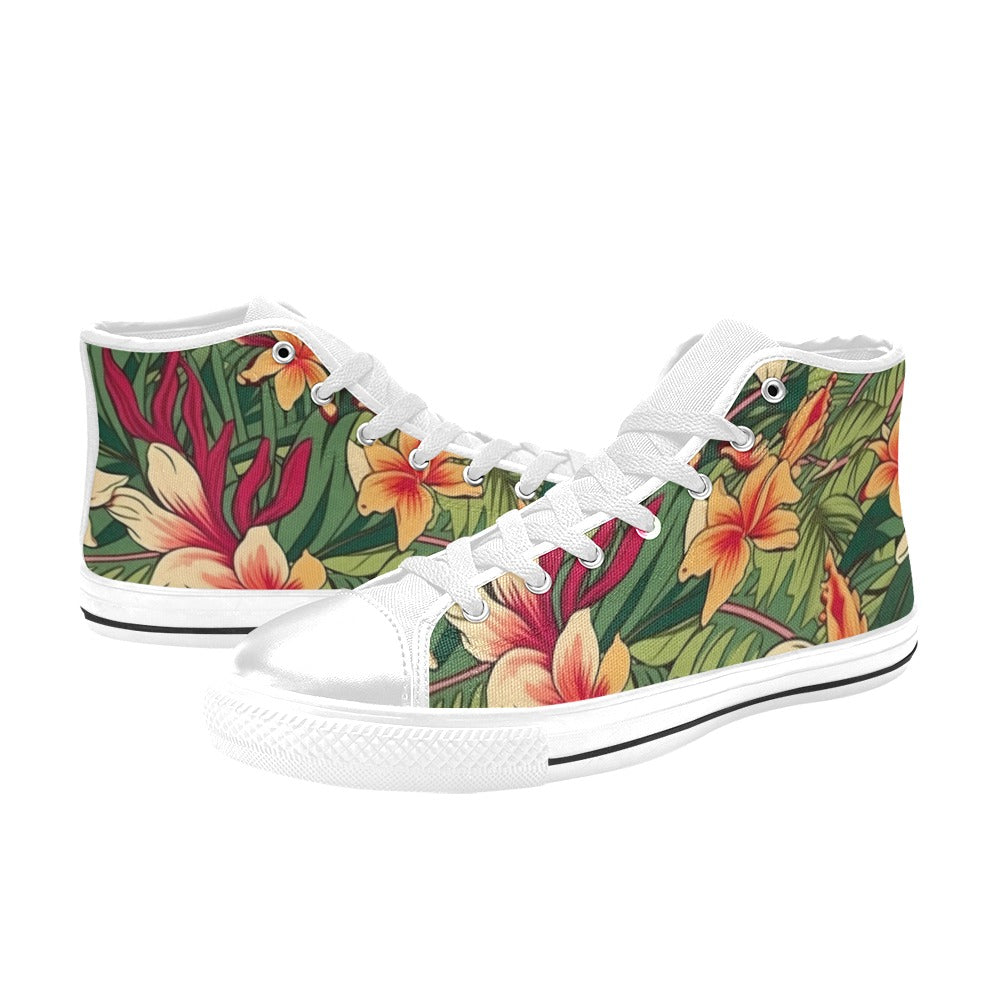 Vintage Hawaiian Floral Women's High Top Canvas Shoes Womens Classic High Top Shoes Plants Printed Offshore