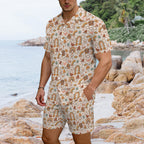 Peace And Love Men's Hawaiian Shirt & Shorts Set Men's Hawaiian Shirt & Shorts Set Printed Offshore Retro